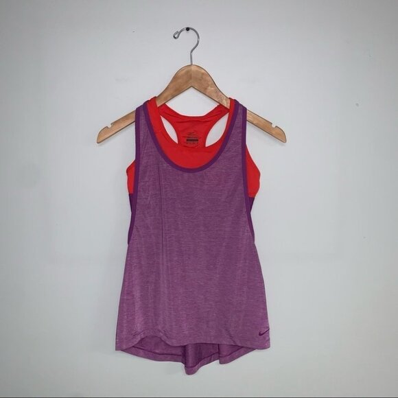 Nike Pro Tank Top Size Extra Small XS Red Purple Loose Training Inside 2-In-1 - Picture 3 of 10